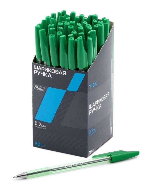 Ручка шариковая зеленая Hatber T-34 0,7мм прозр корпус