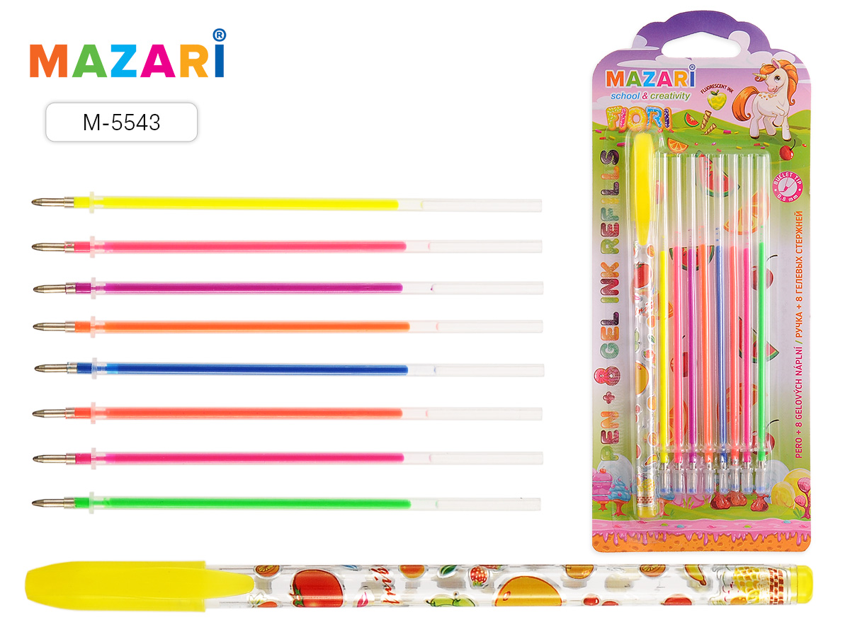 Ручка гелевая Mazari FIORI + 8 цветных стержней флюоресцент аромат