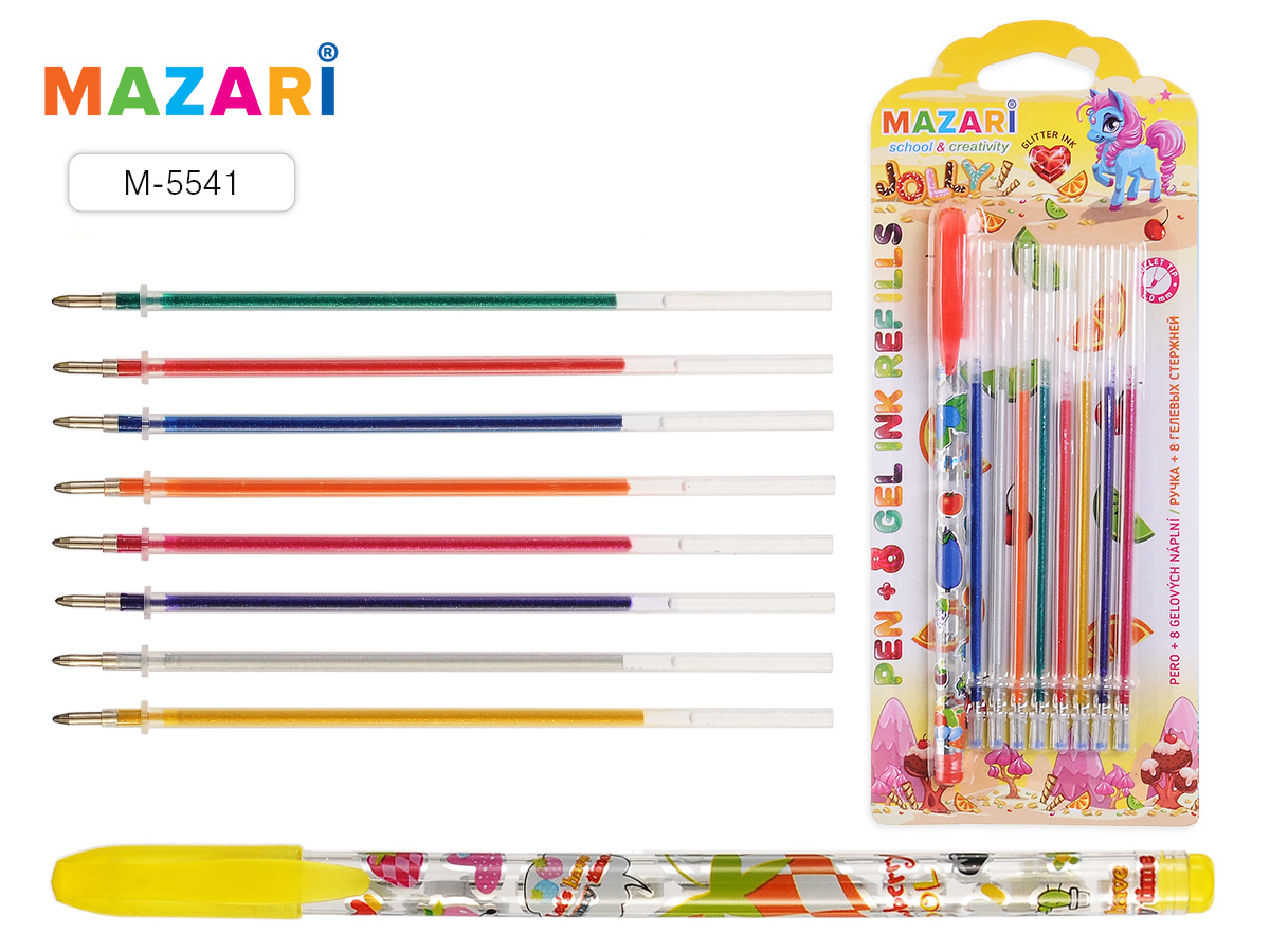Ручка гелевая Mazari JOLLY + 8 цветных стержней глиттер аромат