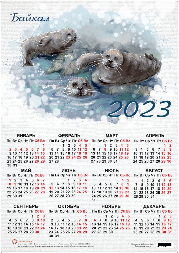 Календарь листовой 2023 Байкал. Байкальские нерпы А3