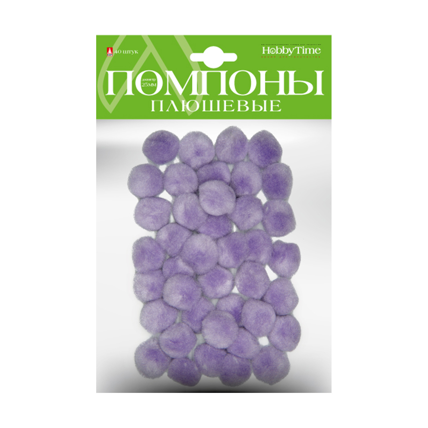 Творч Помпоны плюшевые 25мм 40шт сиреневые