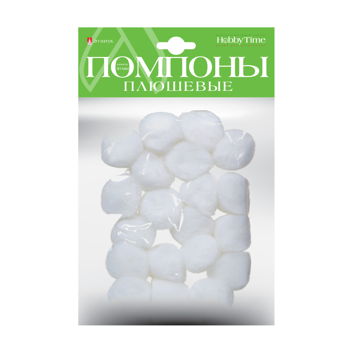 Творч Помпоны плюшевые 30мм 20шт белые