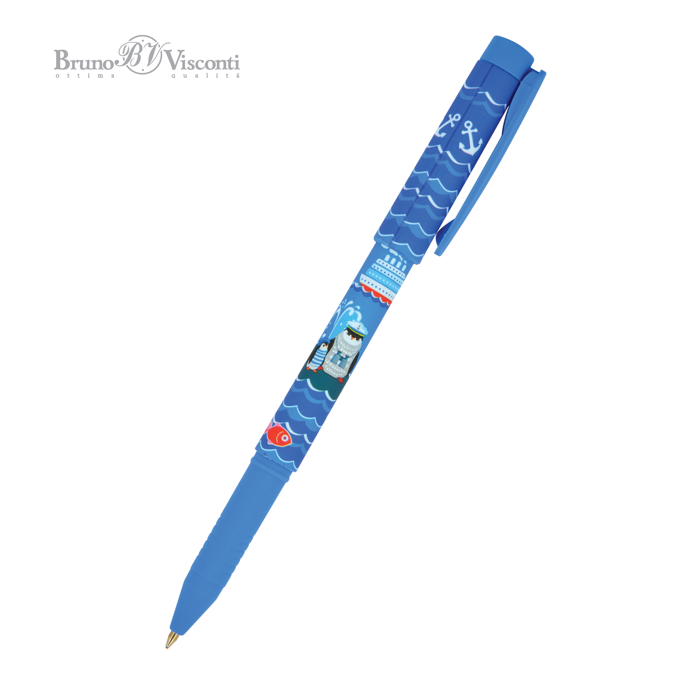 Ручка шариковая синяя BV FreshWrite Морская 0.7 принт