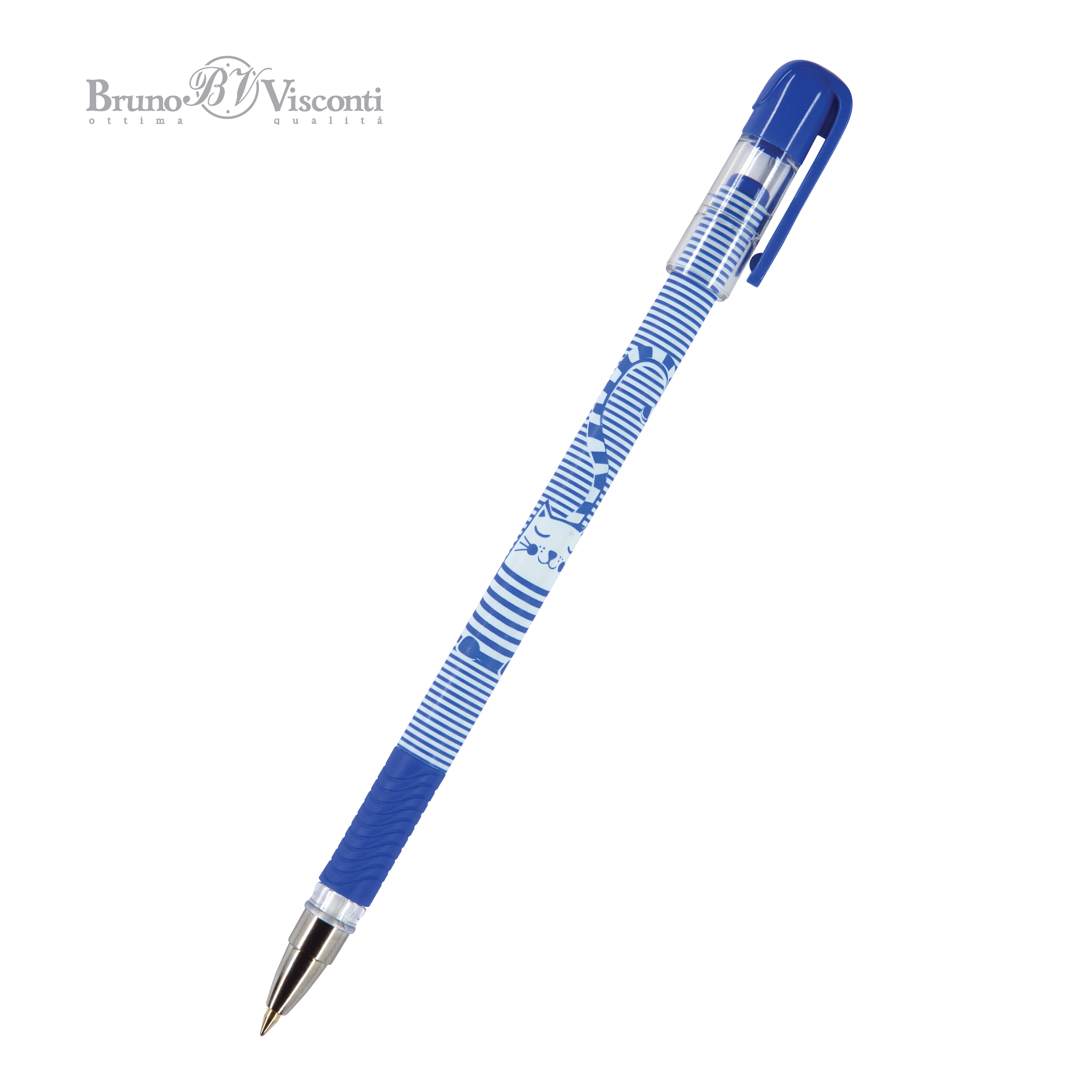 Ручка шариковая синяя BV MagicWrite Синяя кошеч принт 0.5