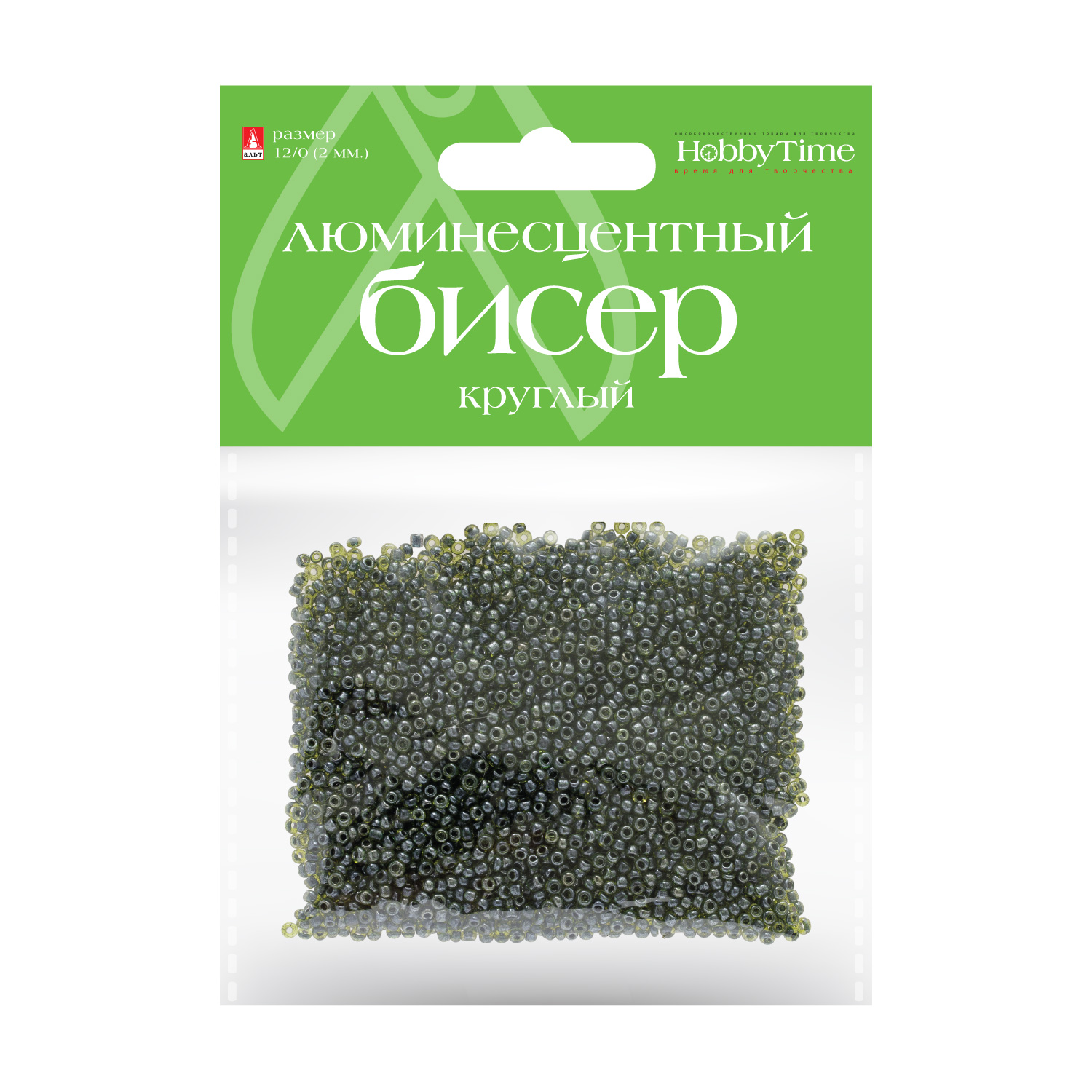 Творч Бисер круглый люминесцентный 2мм 60гр зеленый
