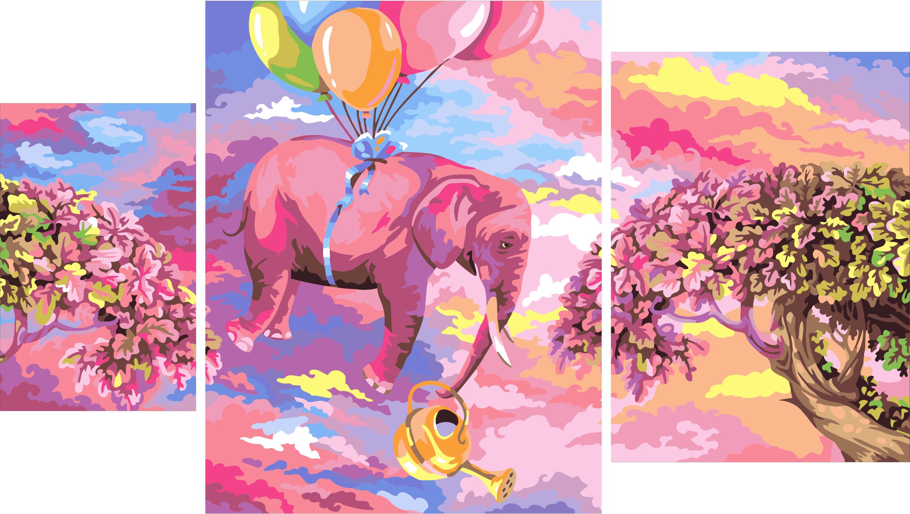 Творч Рисование по номерам 40Х50 Триптих. Розовый слон