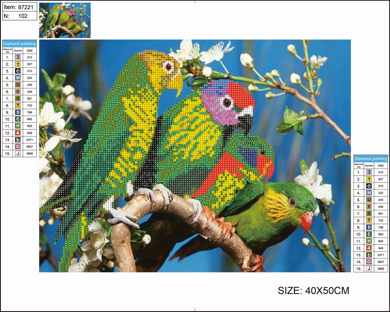 Творч Алмазная мозаика 40*50 Попугаи