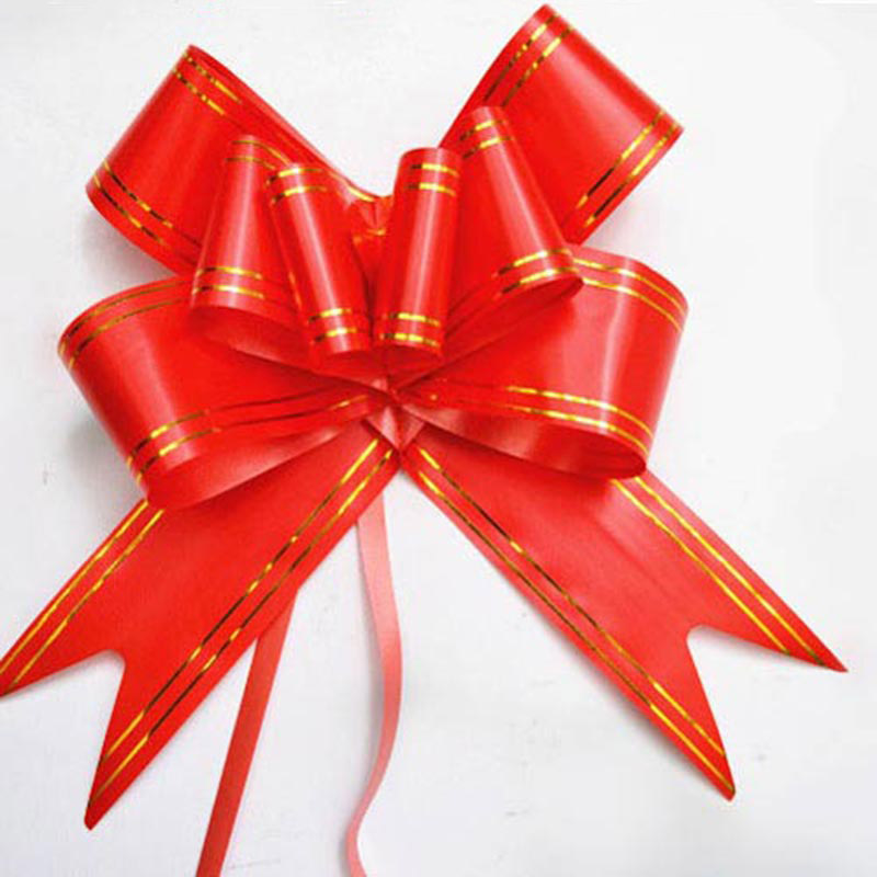 Праз Бант-бабочка 30мм Золотые линии красный