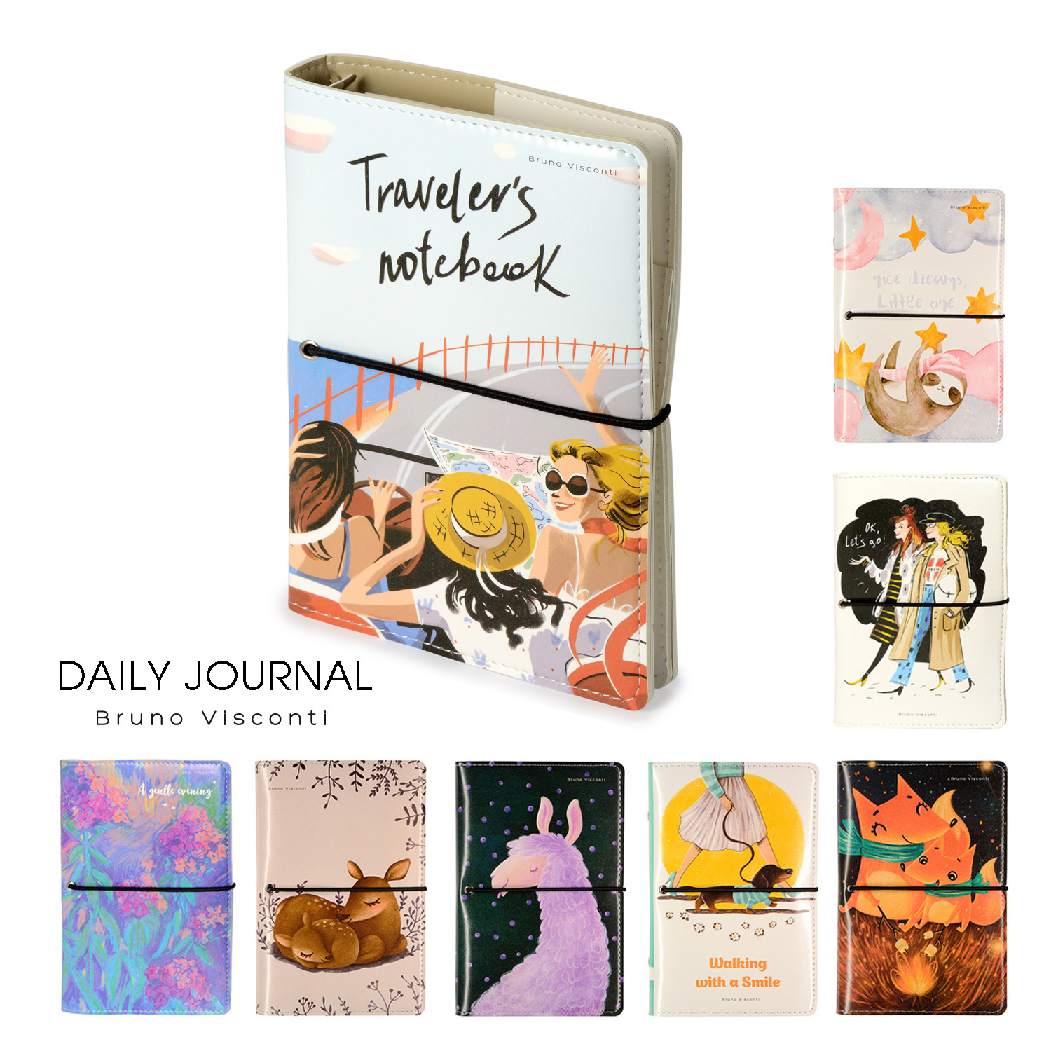 Зап. книжка А5 160л BV Daily journal со сменным блоком на кольцах, блок с иллюстрациями (8 видов)