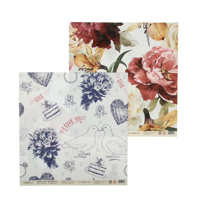 Творч Бумага д/скрап 30,5*30,5 Свадьба Розы и свадебный торт