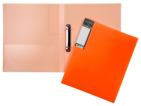 Папка с 2 кольцами 25мм Hatber Оранжевая неон + карман