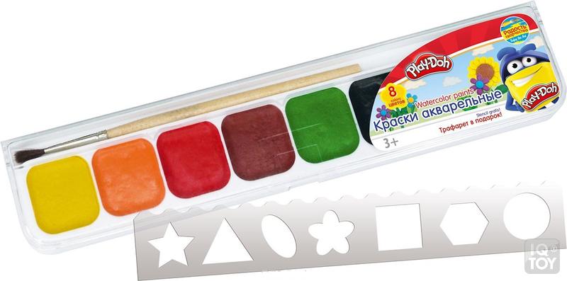 Краски 8цв Play-Doh + трафарет с/к пл/уп