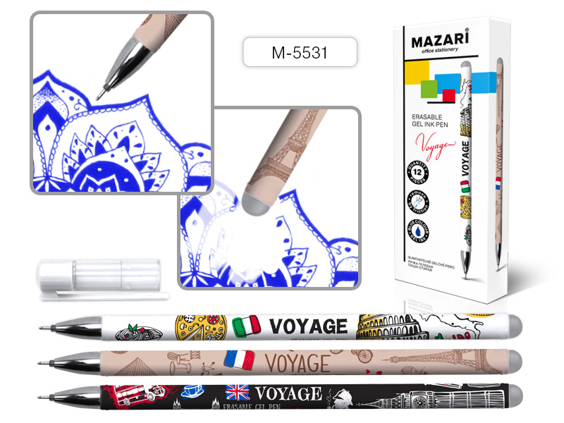 Ручка гелевая Пиши-стирай синяя Mazari 0,5мм игла
