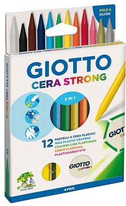 Мелки восковые 12цв Giotto Cera Strong карандаши с добавлением пластика + л
