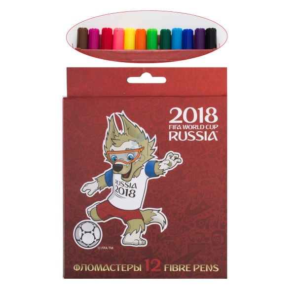 Фломастеры 12 цв Hatber ЧМ ПО ФУТБОЛУ 2018-Талисман к/к