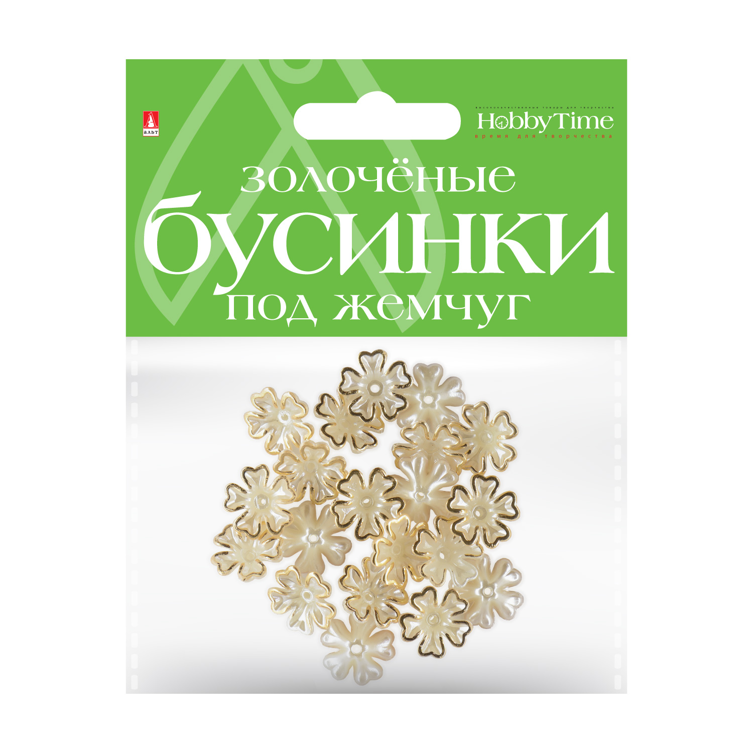 Творч Фигурный жемчуг Цветочки золоченые 18мм