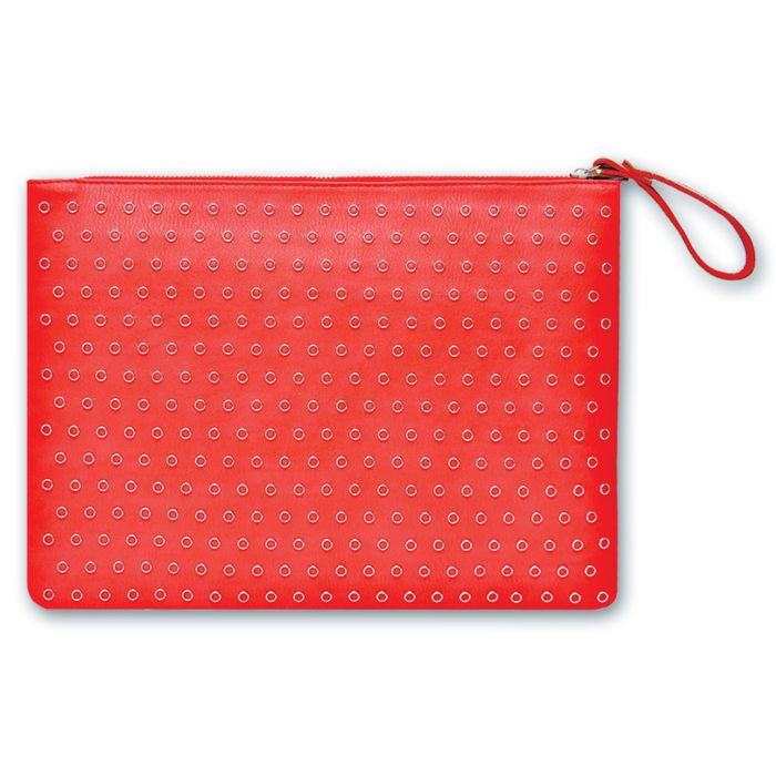 Папка на молнии А4 экокожа Красный клепки, ручка-петля