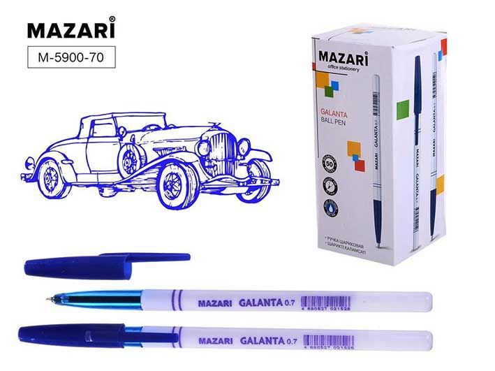 Ручка шариковая синяя Mazari 0.7мм белый корпус