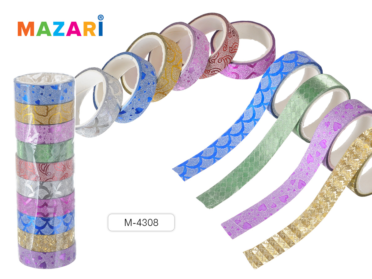 Творч Скотч для декора 1,5см*3м с блестками,10 видов