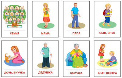 Раздаточные карточки Семья (8 штук)