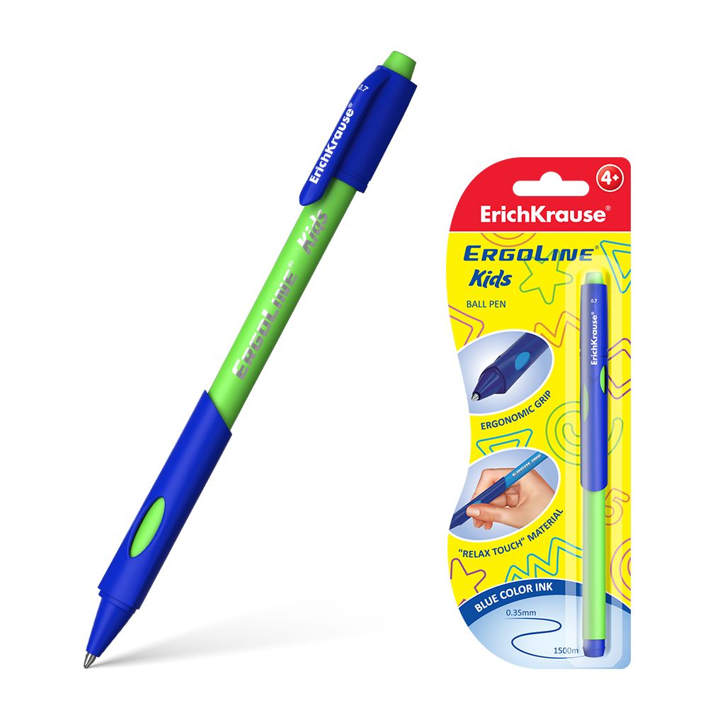 Ручка шариковая синяя EK Ultra Glide ErgoLine Kids 0,7мм школьник