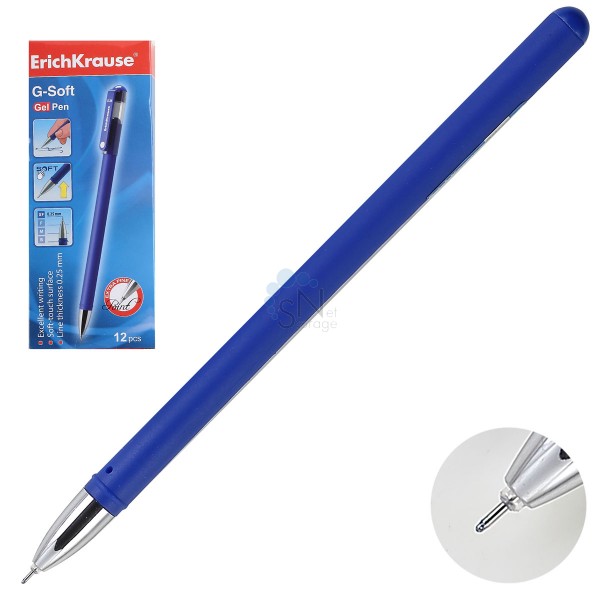 Ручка гелевая синяя EK G-Soft 0.38 игольчатый синий корпус