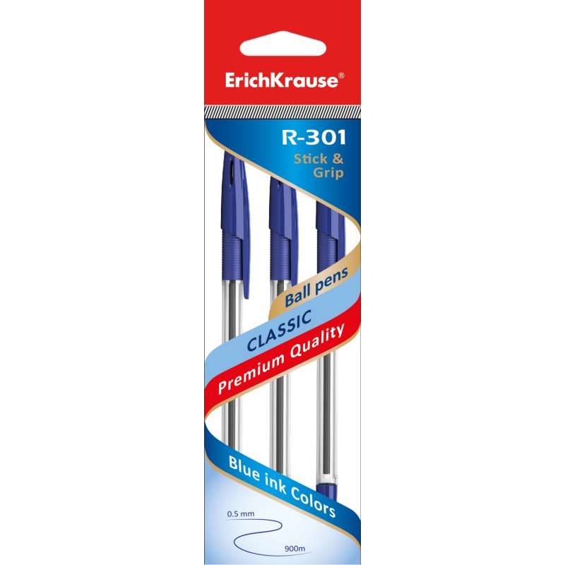 Ручка шариковая синяя EK R-301 CLASSIC Stick&Grip 1мм