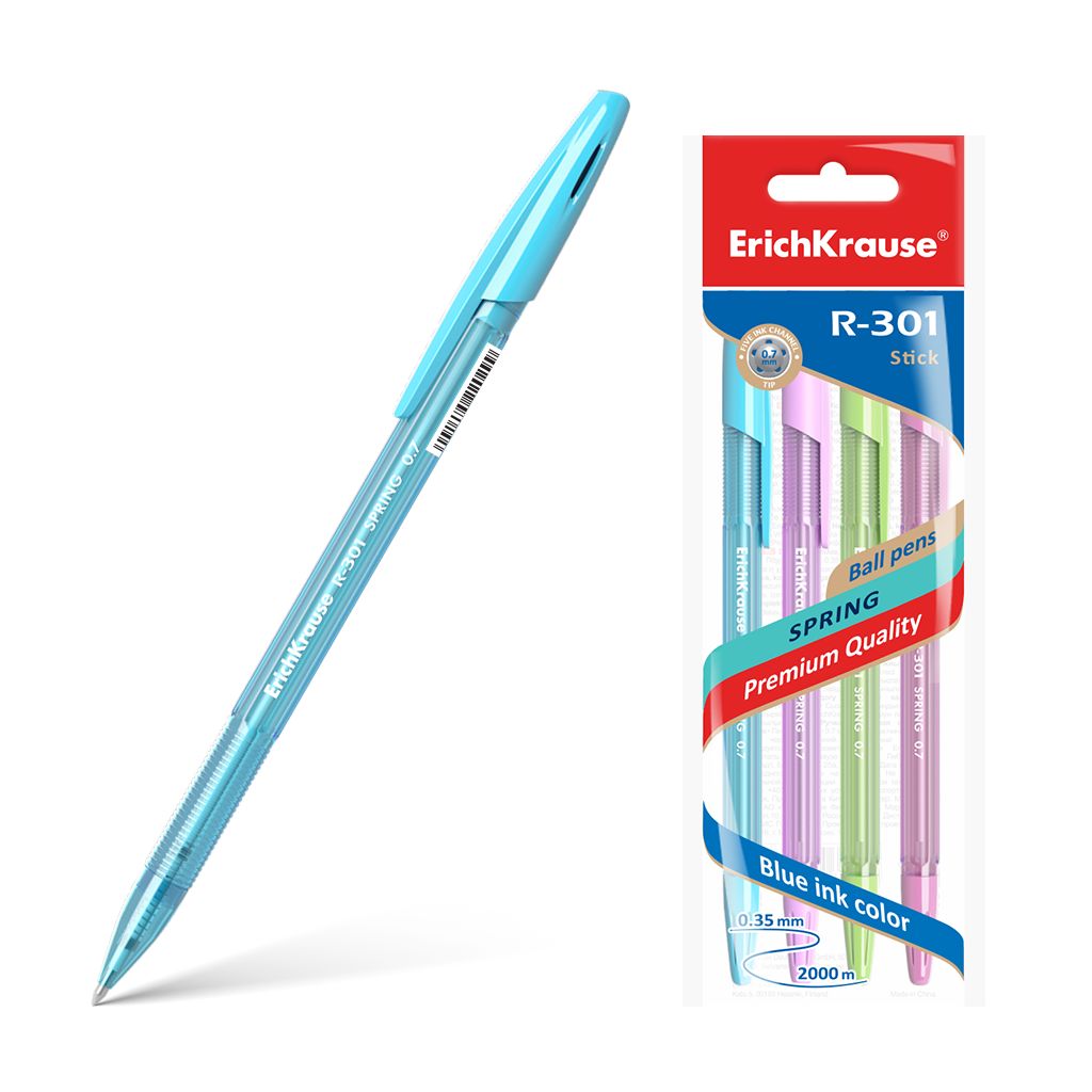 Ручки шариковые 4шт синие EK R-301 Spring Stick 0.35мм