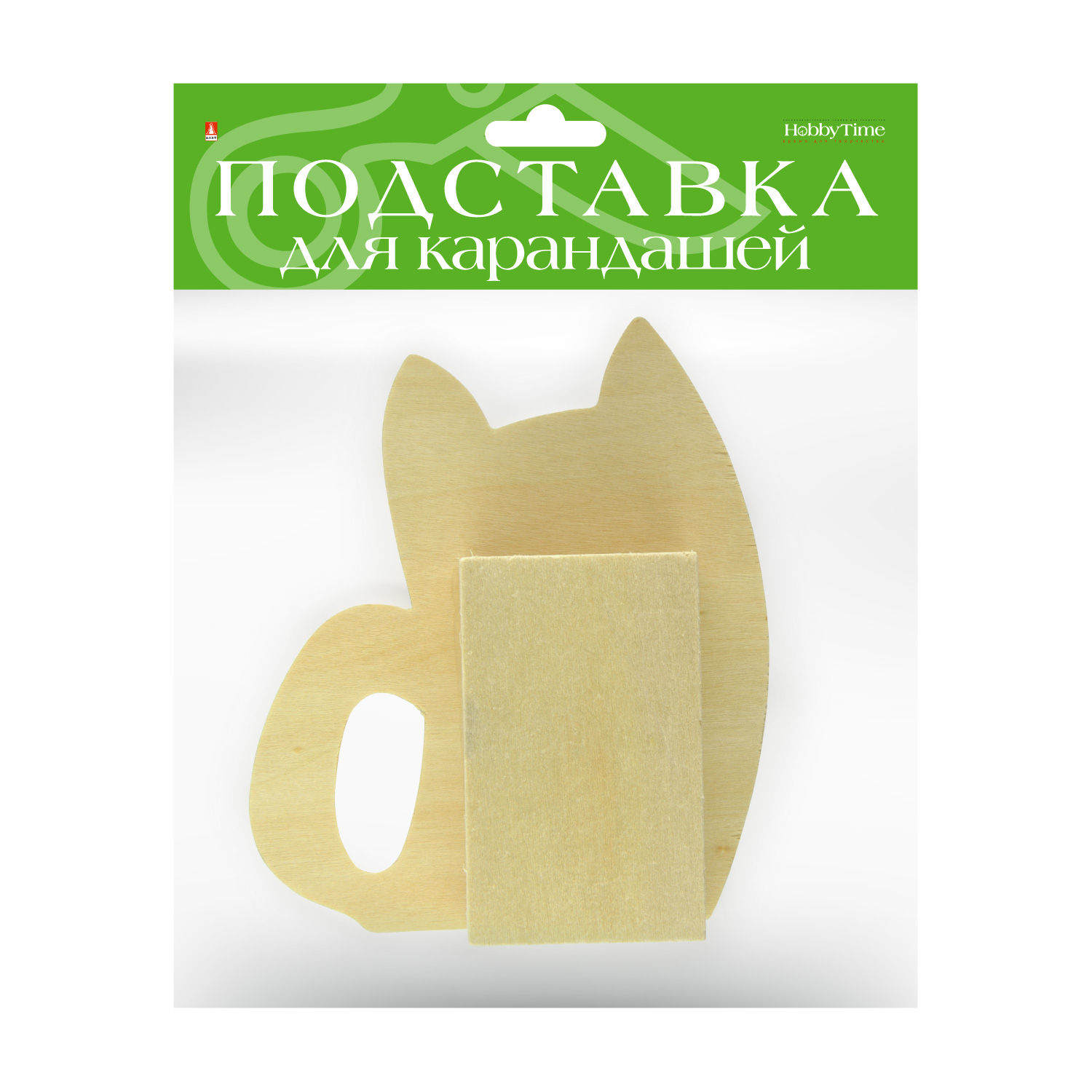 Творч Заготовка дерево Подставка д/карандашей Котик 13*11,5*5см
