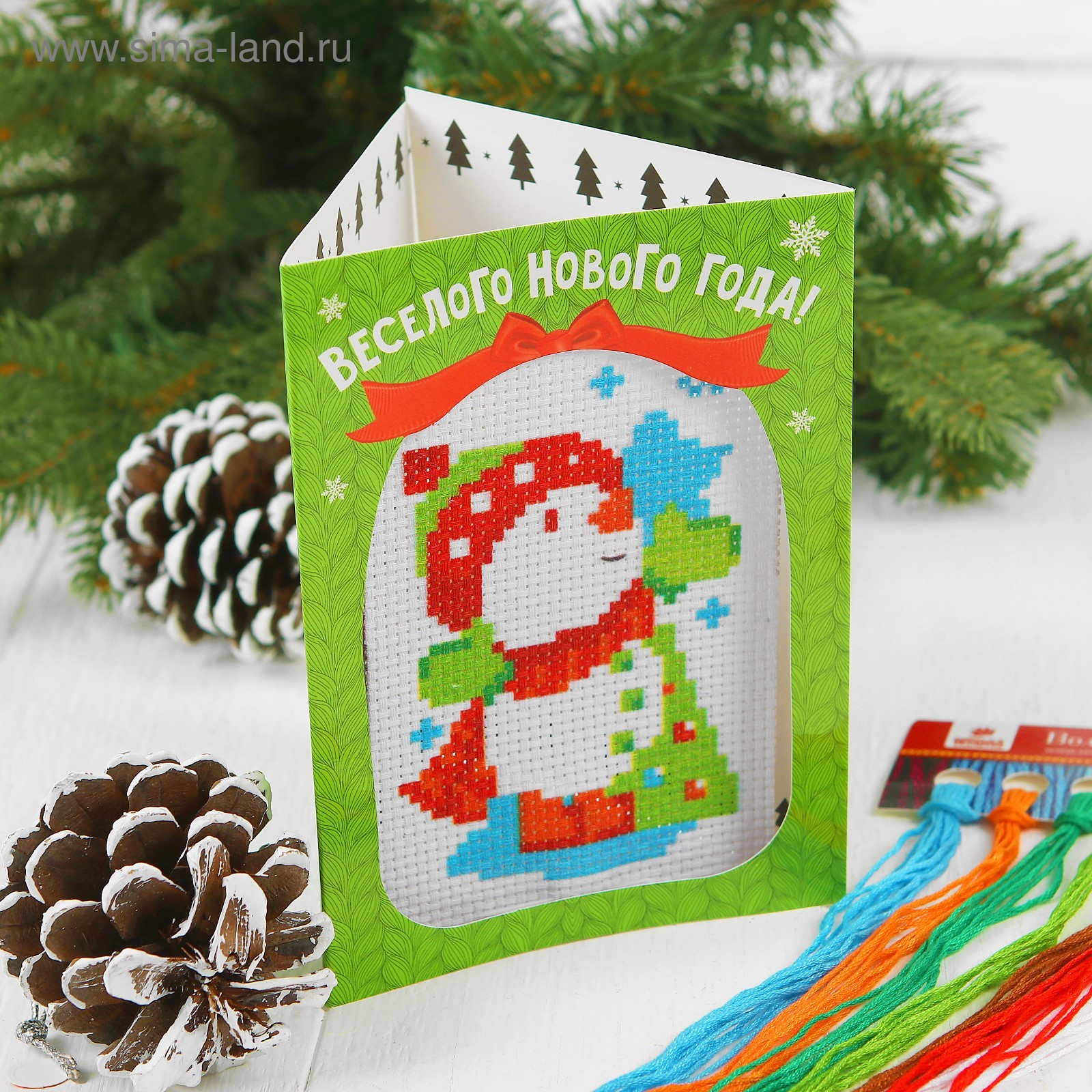 Творч Вышивка крестиком - открытка Веселого Нового года! Снеговик