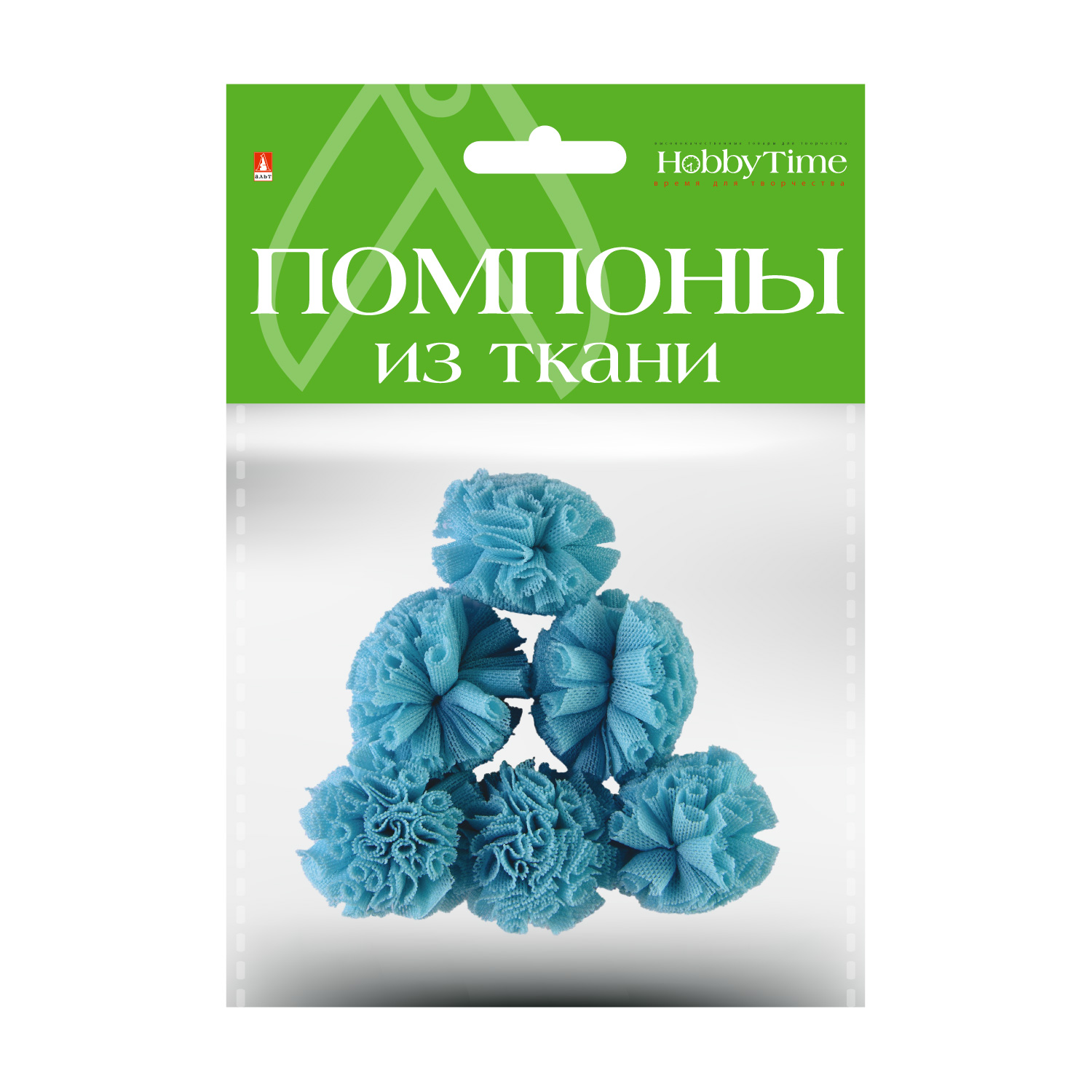 Творч Помпоны из ткани 6шт 30мм бирюзовые