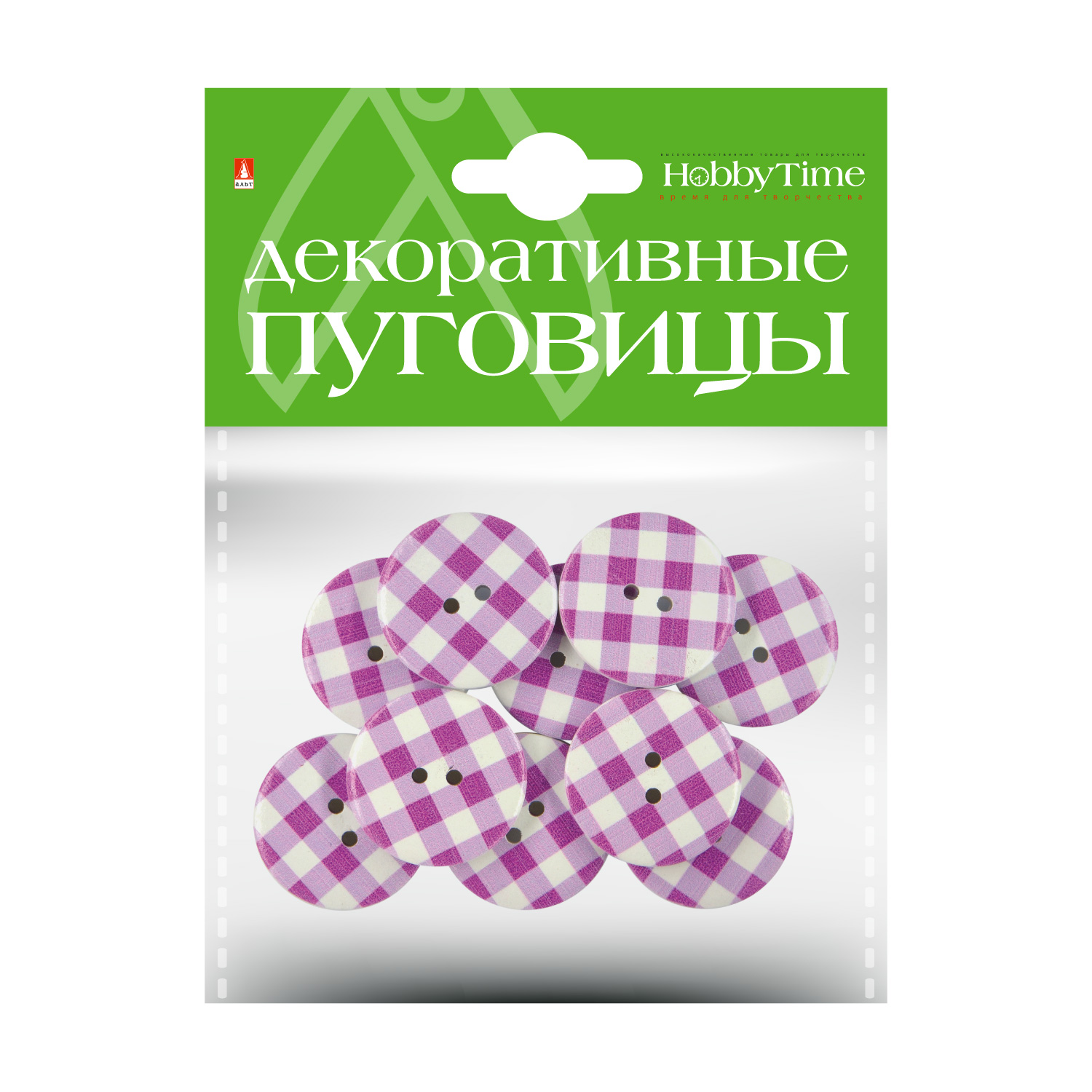 Творч Пуговицы декоративные Клетка 30мм ассорти