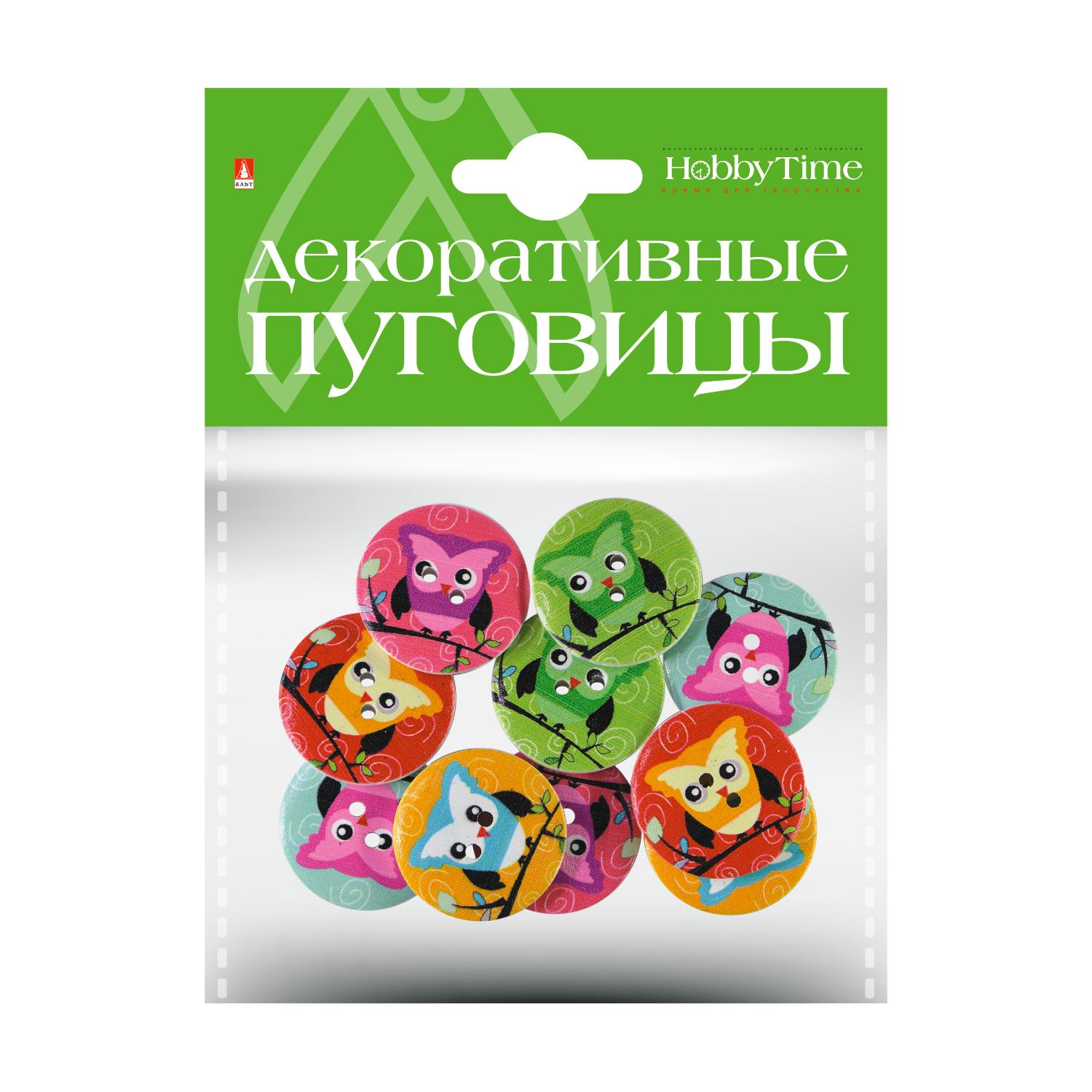 Творч Пуговицы декоративные Совы 30мм ассорти