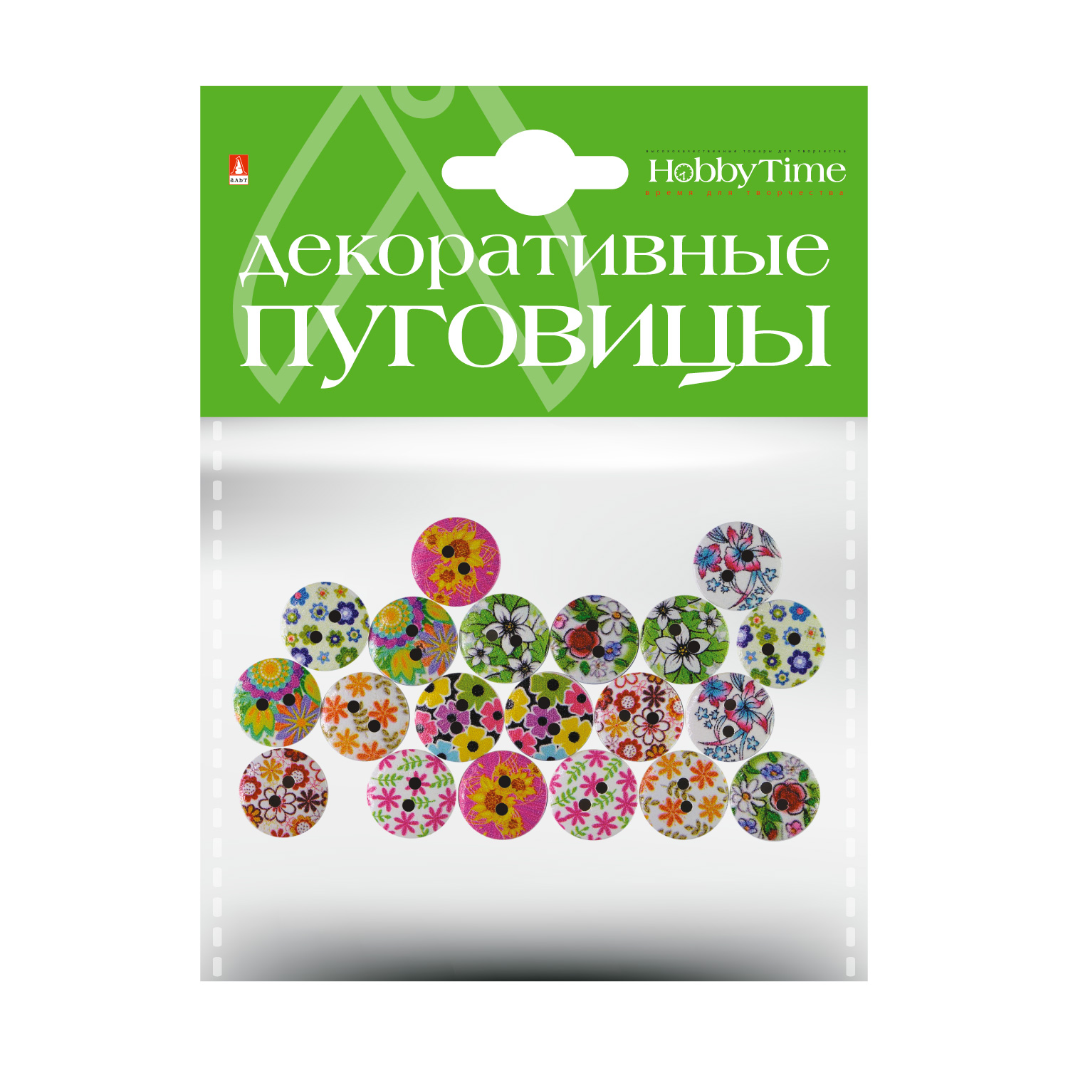 Творч Пуговицы декоративные Цветочная полянка 15мм ассорти