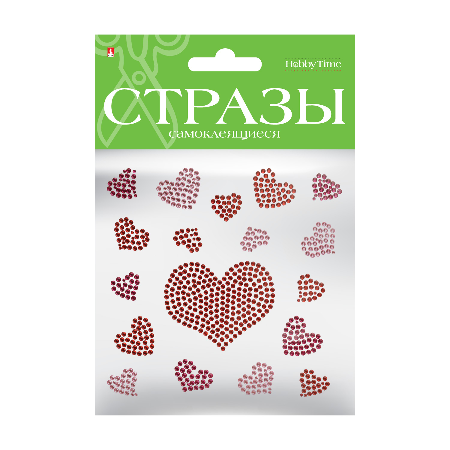 Стразы самоклеящ. Сердечки 18шт 2цв