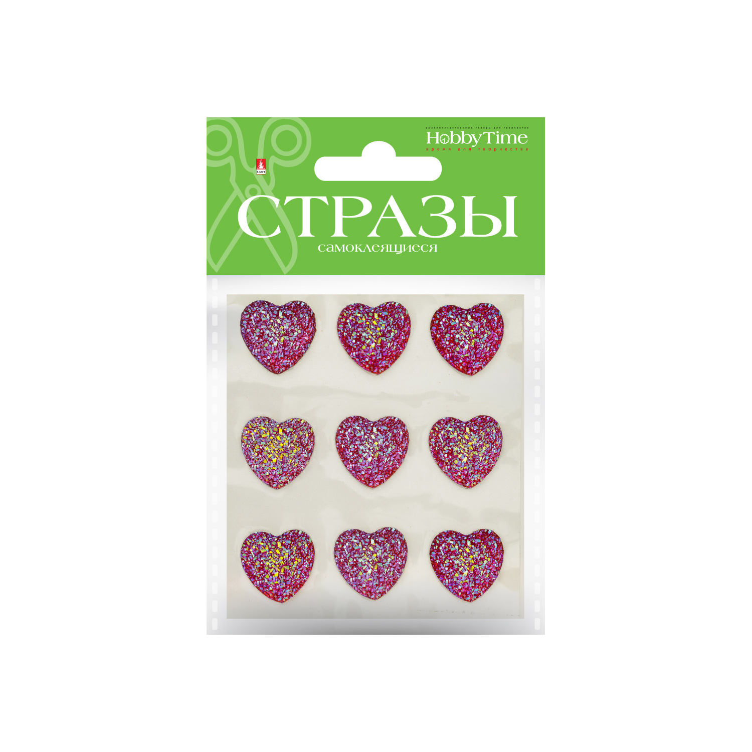 Стразы самоклеящ. Сердечки 20мм 4цв