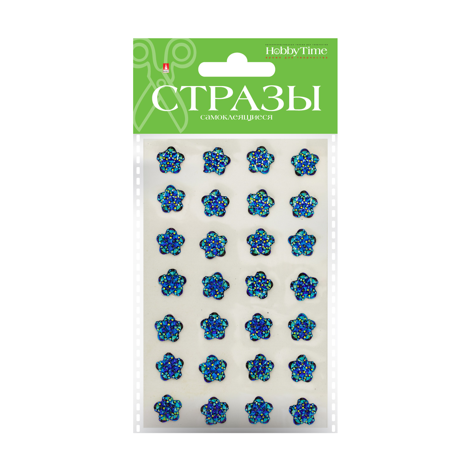 Стразы самоклеящ. Цветочки 12мм 4цв