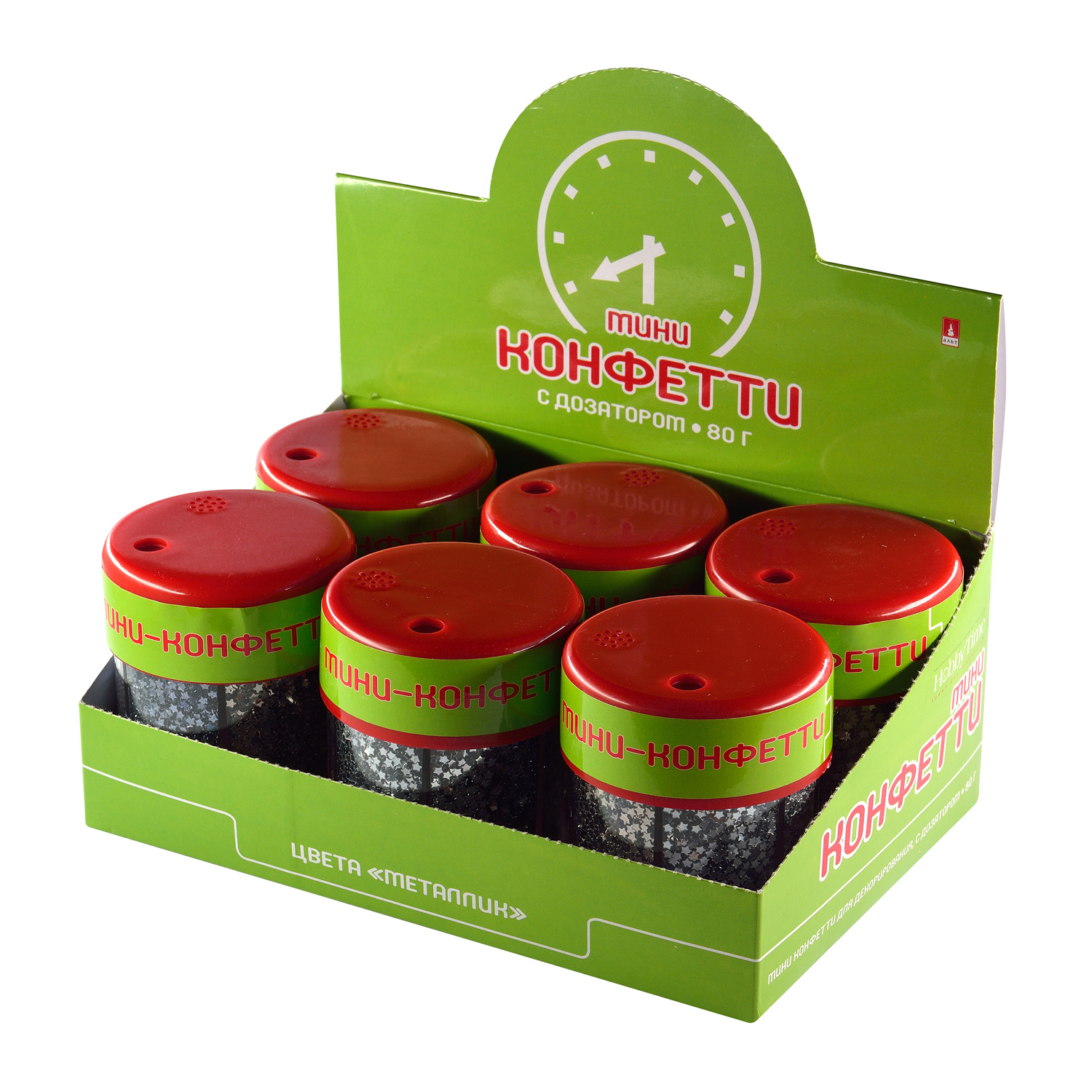 Творч Декор Мини-Конфетти Звездочки с дозатором 6цв 80г Серебро